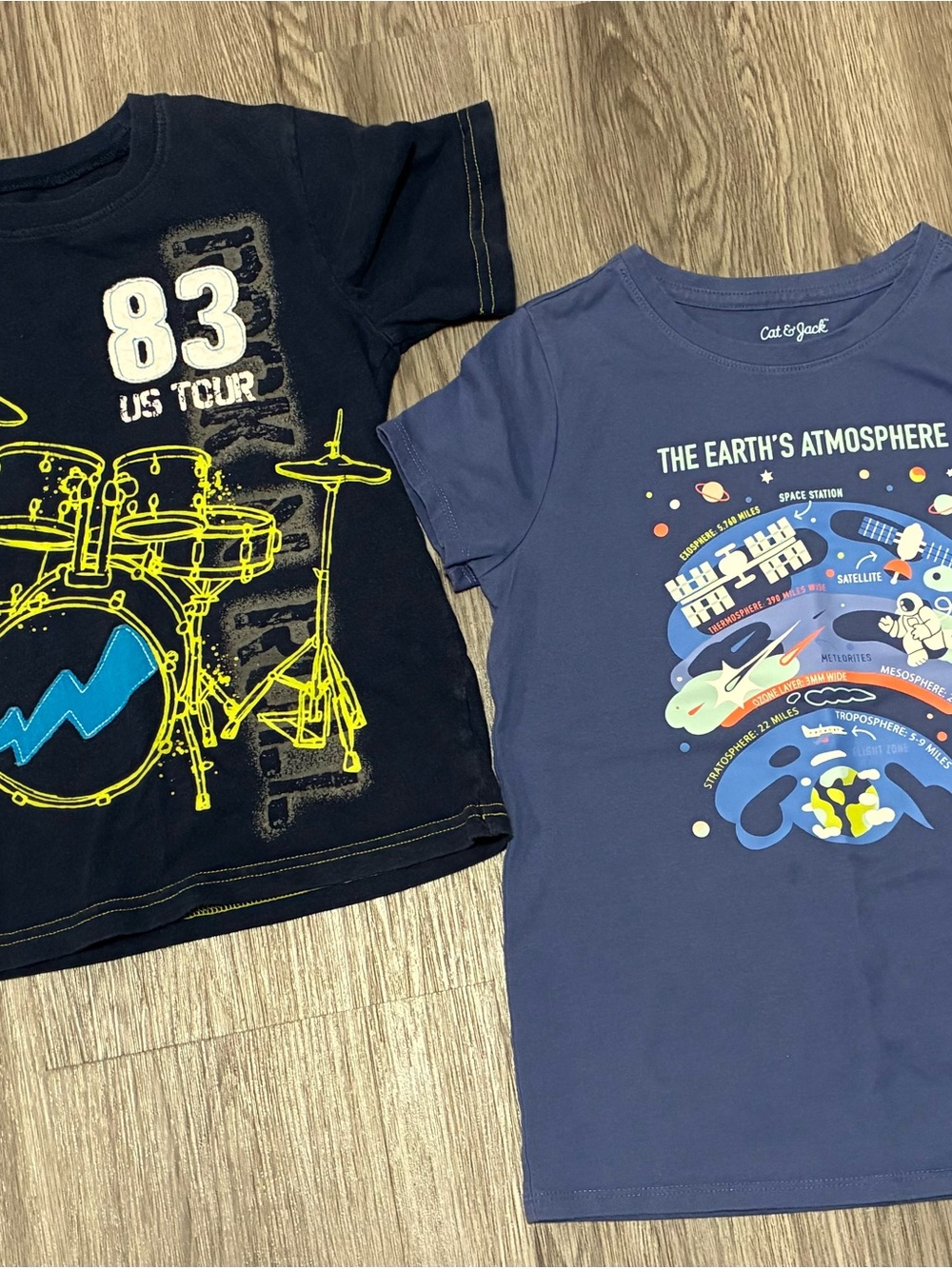 Boys graphic t-shirt bundle Size 7 7/8 Cat & Jack & Jumping beans space drum set